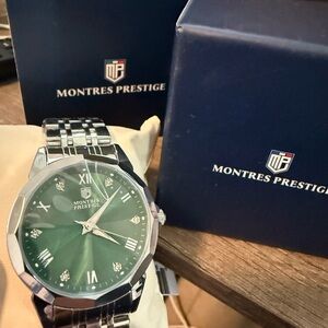 Silver and Green Men's Watch